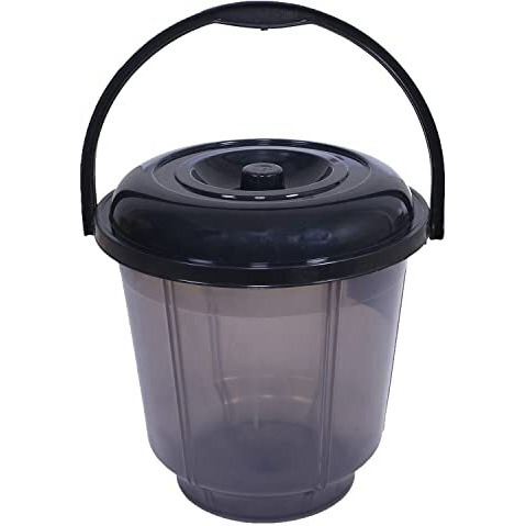 Kuber Industries Colorful Homeware Bucket| Plastic Bucket|Transparent Bucket With Lid & Handle For Bathroom,Home Use,13 Litre (Black)