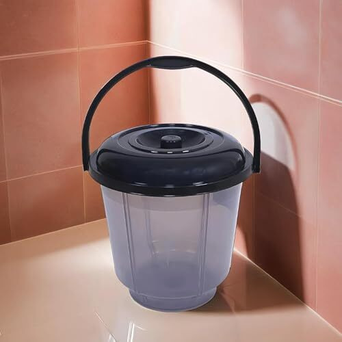 Kuber Industries Colorful Homeware Bucket| Plastic Bucket|Transparent Bucket With Lid & Handle For Bathroom,Home Use,13 Litre (Black)
