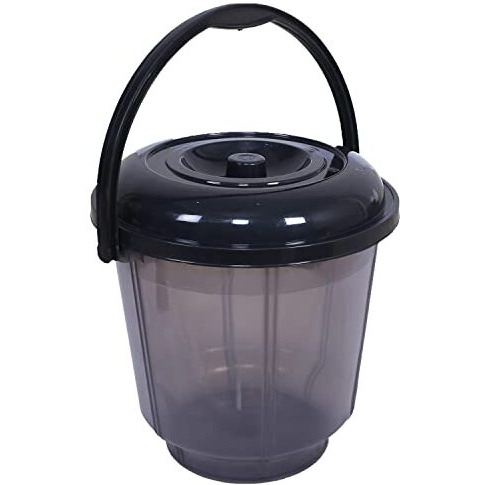 Kuber Industries Colorful Homeware Bucket| Plastic Bucket|Transparent Bucket With Lid & Handle For Bathroom,Home Use,13 Litre (Black)