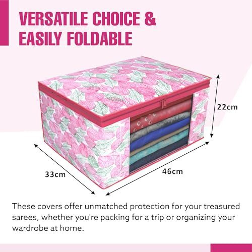 Kuber Industries Non-Woven Leaf Print Saree Covers With Zip|Foldable Wardrobe Organizer For Clothes|Saree Bags Keep 8 To 10 Saree|Suitable For Lehenga, Suit, Dress|Pack Of 3 (Multi)
