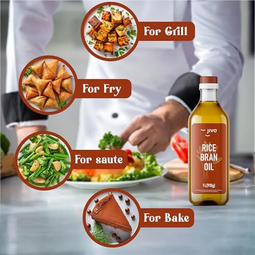 Jivo Rice Bran Health Oil 1 Litre - Cooking Oil For A Healthier Heart | Rich In Antioxidants & Vitamins | Ideal For Deep Frying, Sauting & Baking | Chemical-Free | 100% Pure & Natural (Pack Of 1)