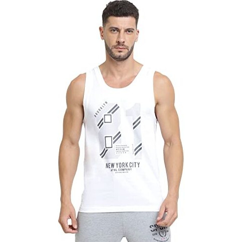Van Heusen Men Sport Graphic Print Regular Fit Vest - Super Soft, All Day Comfort_70021_White Ny 81_M