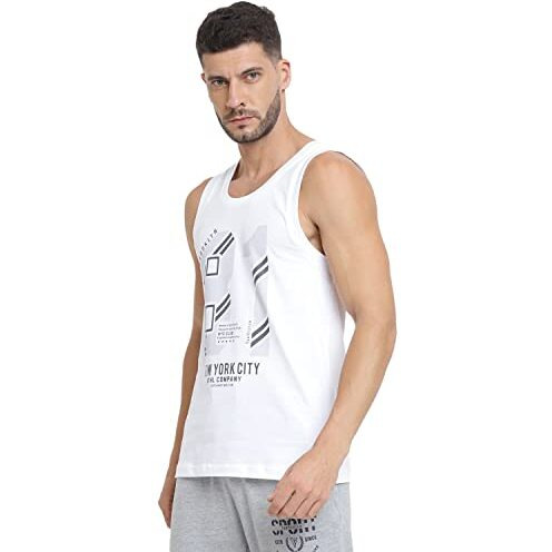 Van Heusen Men Sport Graphic Print Regular Fit Vest - Super Soft, All Day Comfort_70021_White Ny 81_M