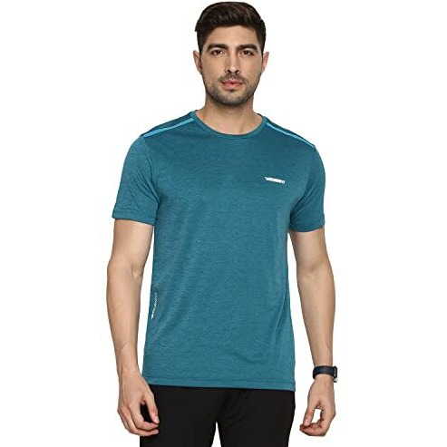 Van Heusen Performance Men's Regular Fit T-Shirt - 100% Polyester - Swift Dry, Crew Neck, Shoulder Bonding_61005_Seabird Green_M