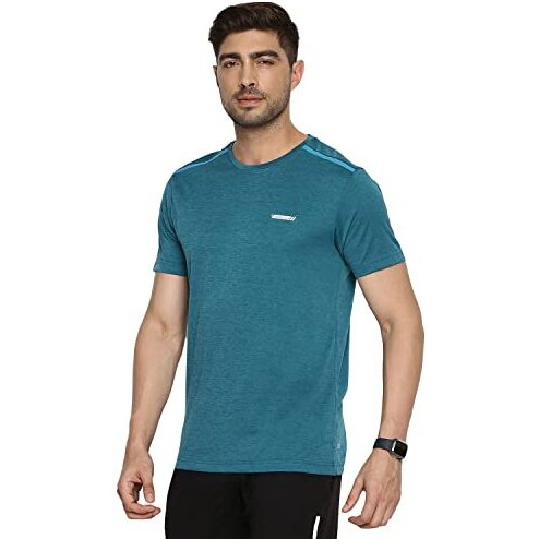 Van Heusen Performance Men's Regular Fit T-Shirt - 100% Polyester - Swift Dry, Crew Neck, Shoulder Bonding_61005_Seabird Green_M