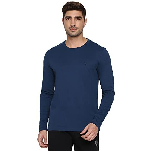 Van Heusen Men Athleisure Anti Bacterial T-Shirt - Smart Tech, Easy Stain Release, Anti Stat_60037_Deep Sea_M