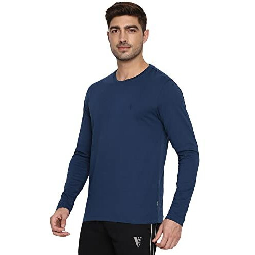 Van Heusen Men Athleisure Anti Bacterial T-Shirt - Smart Tech, Easy Stain Release, Anti Stat_60037_Deep Sea_M