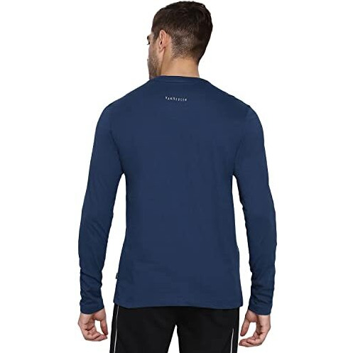 Van Heusen Men Athleisure Anti Bacterial T-Shirt - Smart Tech, Easy Stain Release, Anti Stat_60037_Deep Sea_M