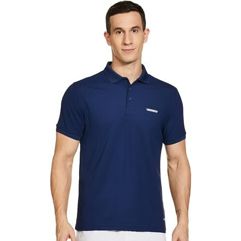 Van Heusen Performance Men Regular Fit Polo T-Shirt - 100% Polyester - Swift Dry, Anti Stat, Reflective Trim, Short Sleeve_61031_Navy_Medium
