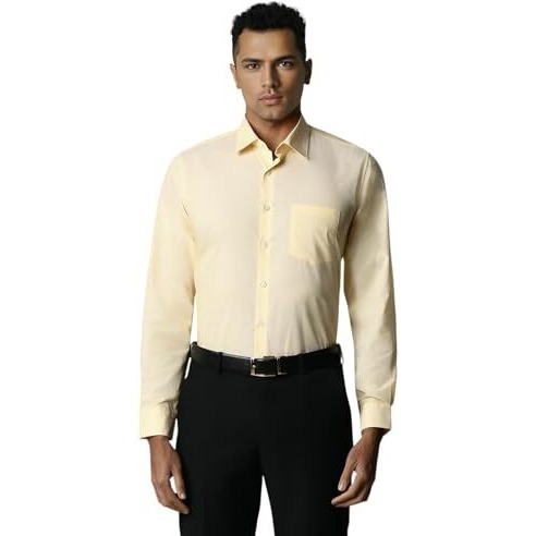 Van Heusen Men's Solid Slim Fit Formal Shirt (Vhsfrslb148449_Light Yellow 44)
