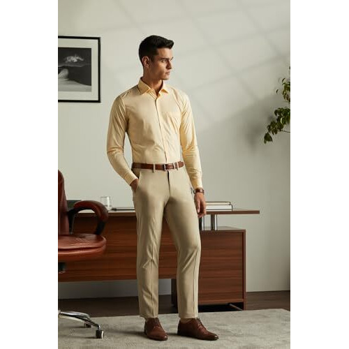 Van Heusen Men's Solid Slim Fit Formal Shirt (Vhsfrslb148449_Light Yellow 44)