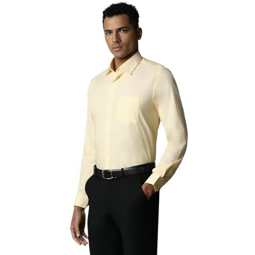 Van Heusen Men's Solid Slim Fit Formal Shirt (Vhsfrslb148449_Light Yellow 44)