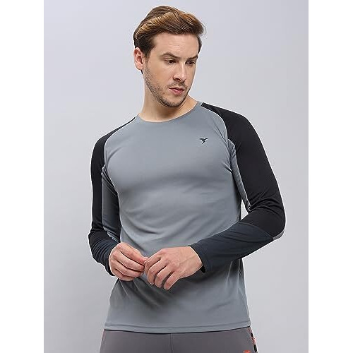 Technosport Men's Solid Slim Fit T-Shirt (P621_Turbulence