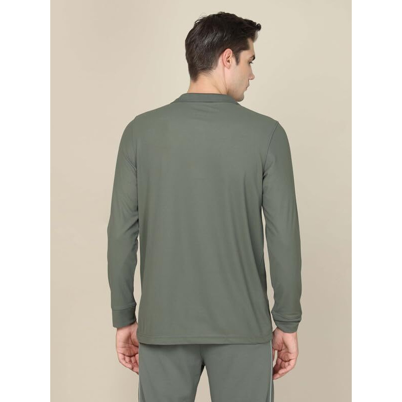 Technosport Men's Solid Polo Neck Full Sleeve T-Shirt - (Mtor37Pgnmed_Pine Green_Xl)