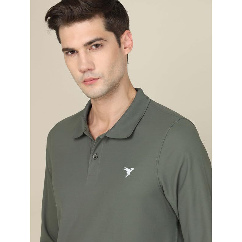 Technosport Men's Solid Polo Neck Full Sleeve T-Shirt - (Mtor37Pgnmed_Pine Green_Xl)