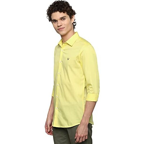 Allen Solly Men's Cotton Solid Regular Fit Shirt (Assfqmop125500_Light Yellow 42)