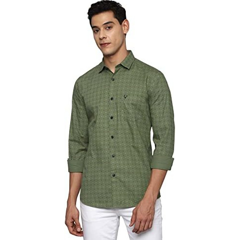 Allen Solly Men Regular Fit Straight Shirt (Assfqspf705256_Olive 40), Green