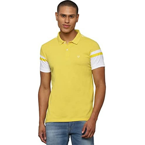 Allen Solly Men's Solid Regular Fit T-Shirt (Askpcurgfv75937_Yellow M)