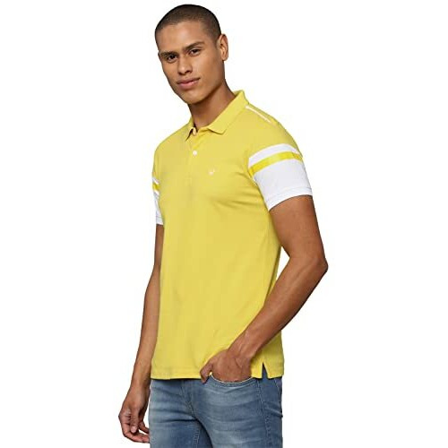 Allen Solly Men's Solid Regular Fit T-Shirt (Askpcurgfv75937_Yellow M)