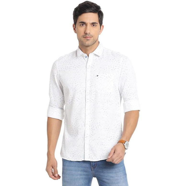 Turtle Men Pure Cotton White Printed Slim Fit Casual Shirts
