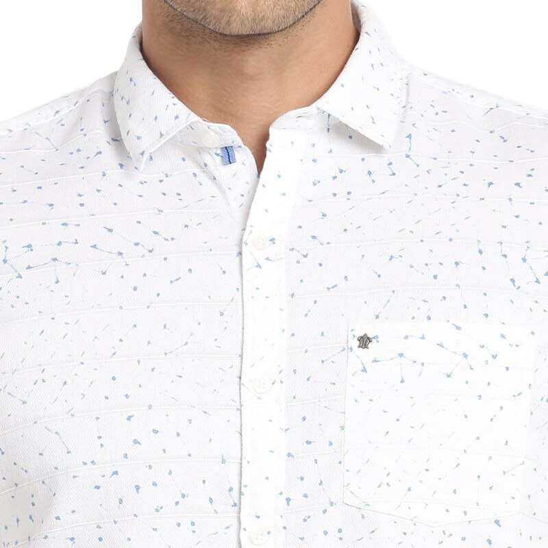 Turtle Men Pure Cotton White Printed Slim Fit Casual Shirts