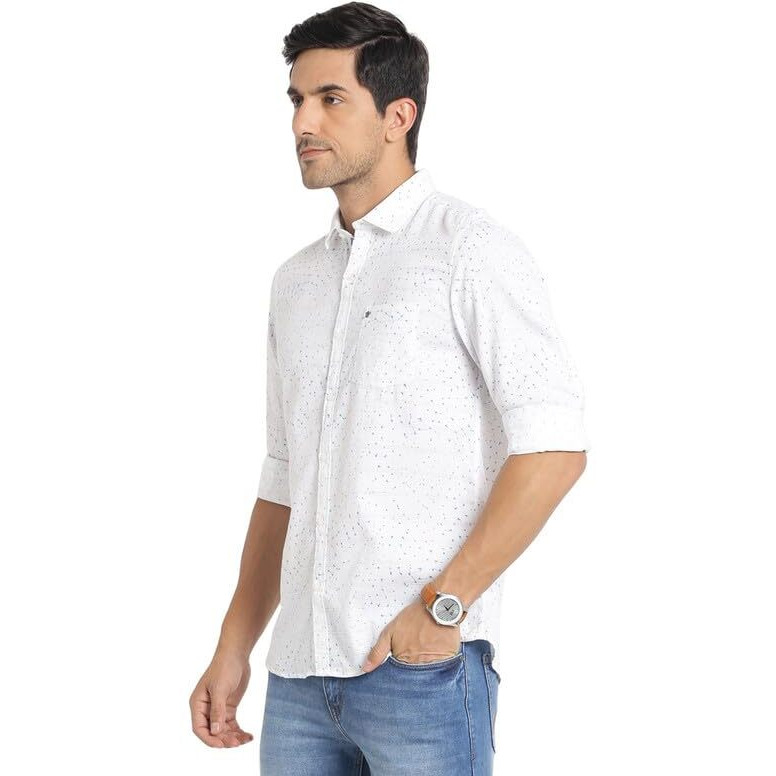 Turtle Men Pure Cotton White Printed Slim Fit Casual Shirts