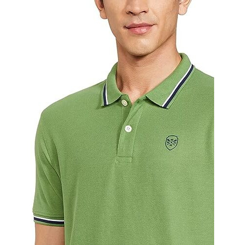 Max Men's Half Sleeves Regular Fit Contrast Tipping Polo (Green_M)