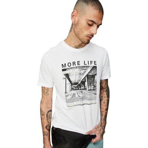 Max Men's Half Sleeves Regular Fit Crew Neck Cotton T-Shirt (White_Xl)