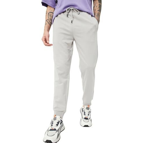 Max Men's Regular Fit Mid Rise Jogger Pants (Grey_L)