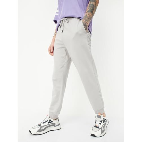 Max Men's Regular Fit Mid Rise Jogger Pants (Grey_L)