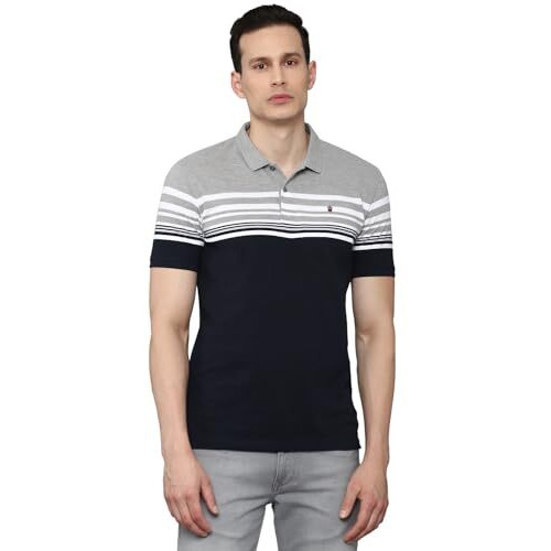 Louis Philippe Men's Striped Slim Fit T-Shirt (Lykpcslpf52344_Medium Grey