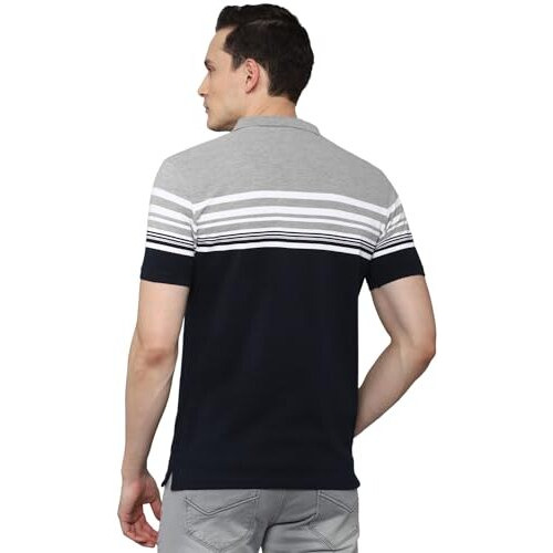Louis Philippe Men's Striped Slim Fit T-Shirt (Lykpcslpf52344_Medium Grey