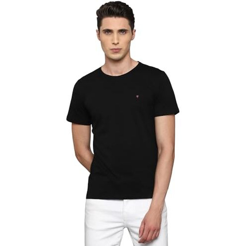 Louis Philippe Men's Cotton Solid Slim Fit T-Shirt (Lrkccslfl65420_Black, Xl