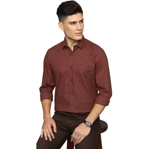 Louis Philippe Men's Cotton Slim Fit Shirt (Lysfcslbj13729_Maroon,42