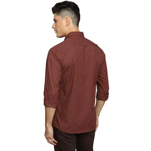Louis Philippe Men's Cotton Slim Fit Shirt (Lysfcslbj13729_Maroon,42
