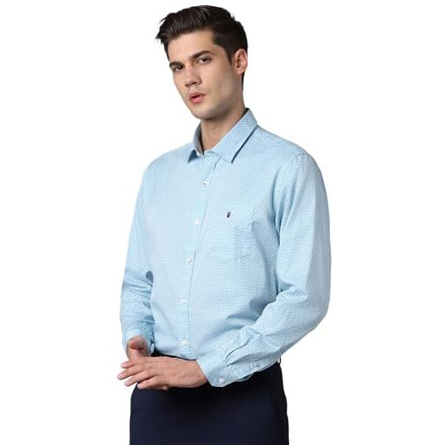 Louis Philippe Cotton Men's Slim Fit Shirt (Lysfcslb283387_Blue, 40