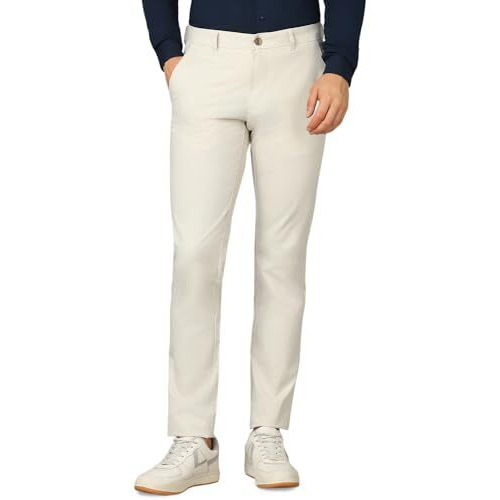 Louis Philippe Men's Tapered Mid Rise Pants (Lytfcslpa24329_Beige, 32