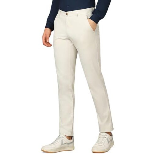 Louis Philippe Men's Tapered Mid Rise Pants (Lytfcslpa24329_Beige, 32