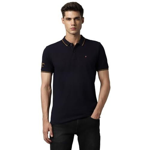 Louis Philippe Cotton Men's Solid Slim Fit T-Shirt (Lrkpcslfi53303_Navy, Large