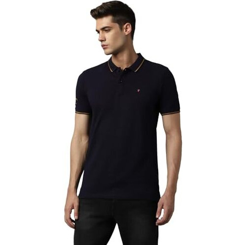 Louis Philippe Cotton Men's Solid Slim Fit T-Shirt (Lrkpcslfi53303_Navy, Large
