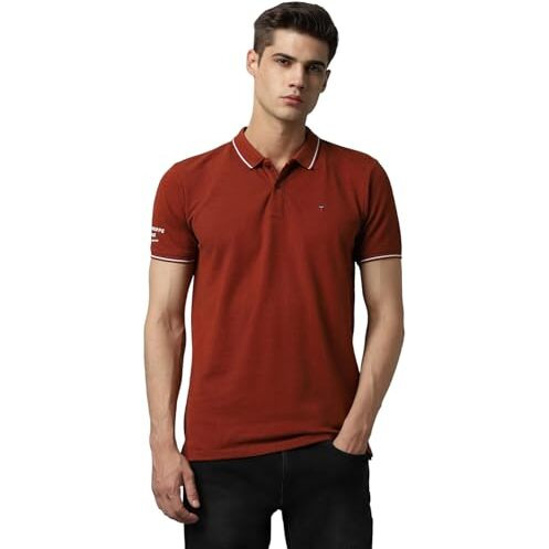Louis Philippe Men's Solid Slim Fit T-Shirt (Lrkpcslf177215_Rust