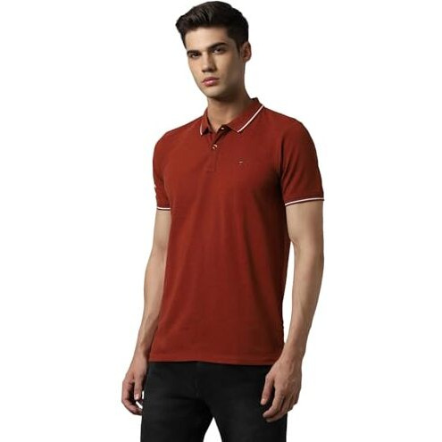 Louis Philippe Men's Solid Slim Fit T-Shirt (Lrkpcslf177215_Rust