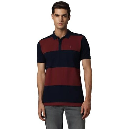Louis Philippe Men's Striped Slim Fit T-Shirt (Lrkpnslfu60455_Navy