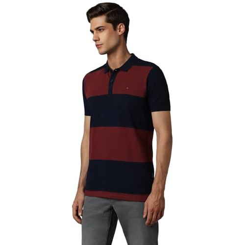 Louis Philippe Men's Striped Slim Fit T-Shirt (Lrkpnslfu60455_Navy