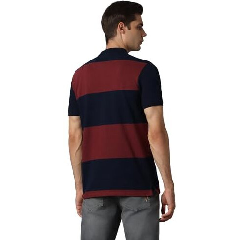 Louis Philippe Men's Striped Slim Fit T-Shirt (Lrkpnslfu60455_Navy