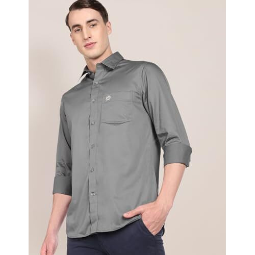 U.S. Polo Assn. Men's Solid Spread Collar Cotton Tailored Fit Shirt (Usshtr0033_Grey_M)
