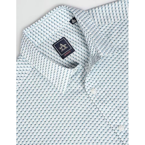 Arrow Men's Phulkari Regular Fit Geometric Print Short Sleeve Shirt (Asafsh1569_Blue