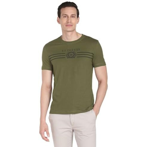 U.S. Polo Assn. Men's Crew Neck Brand Print Cotton T-Shirt (Ustshs1369_Green_M)