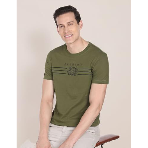 U.S. Polo Assn. Men's Crew Neck Brand Print Cotton T-Shirt (Ustshs1369_Green_M)