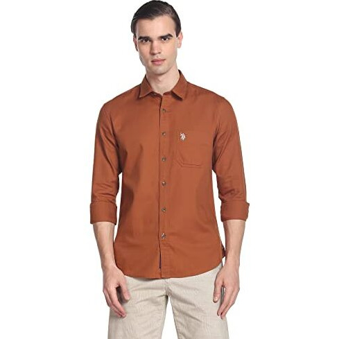 U.S. Polo Assn. Men's Cotton Regular Fit Shirt (Udsht-G108_Rust, Small